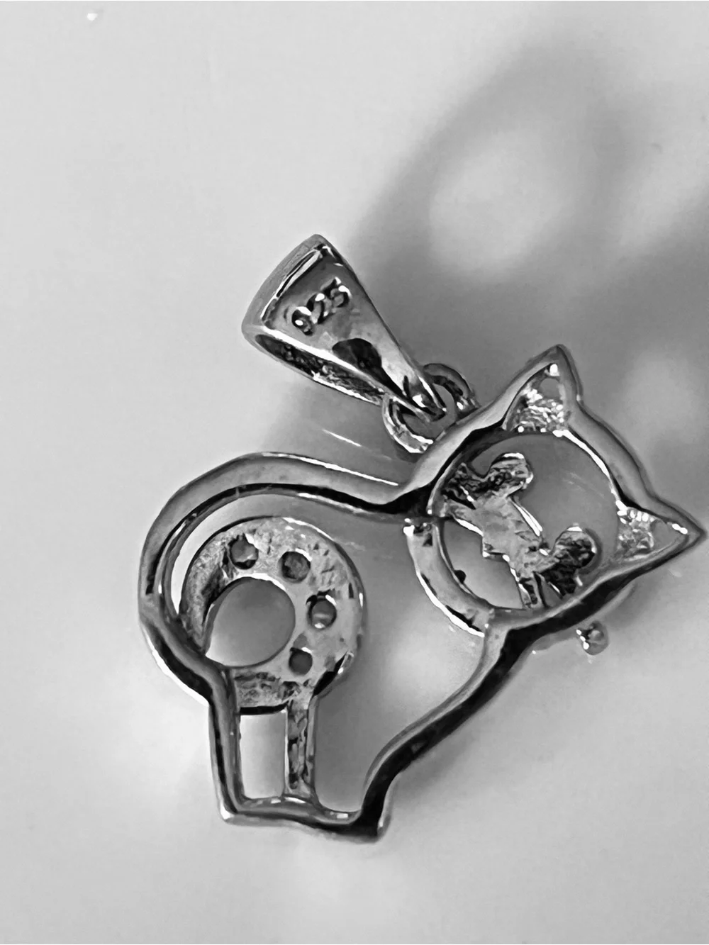 Sterling Silver 925 Cat Pendant with Crystal Tail - Silver